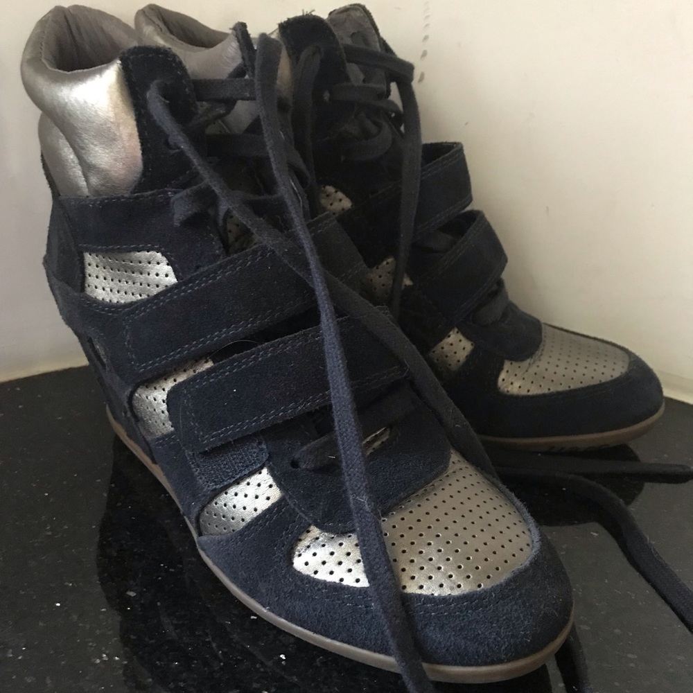 Ash Limited Metallic Navy Blue Wedges Sneakers